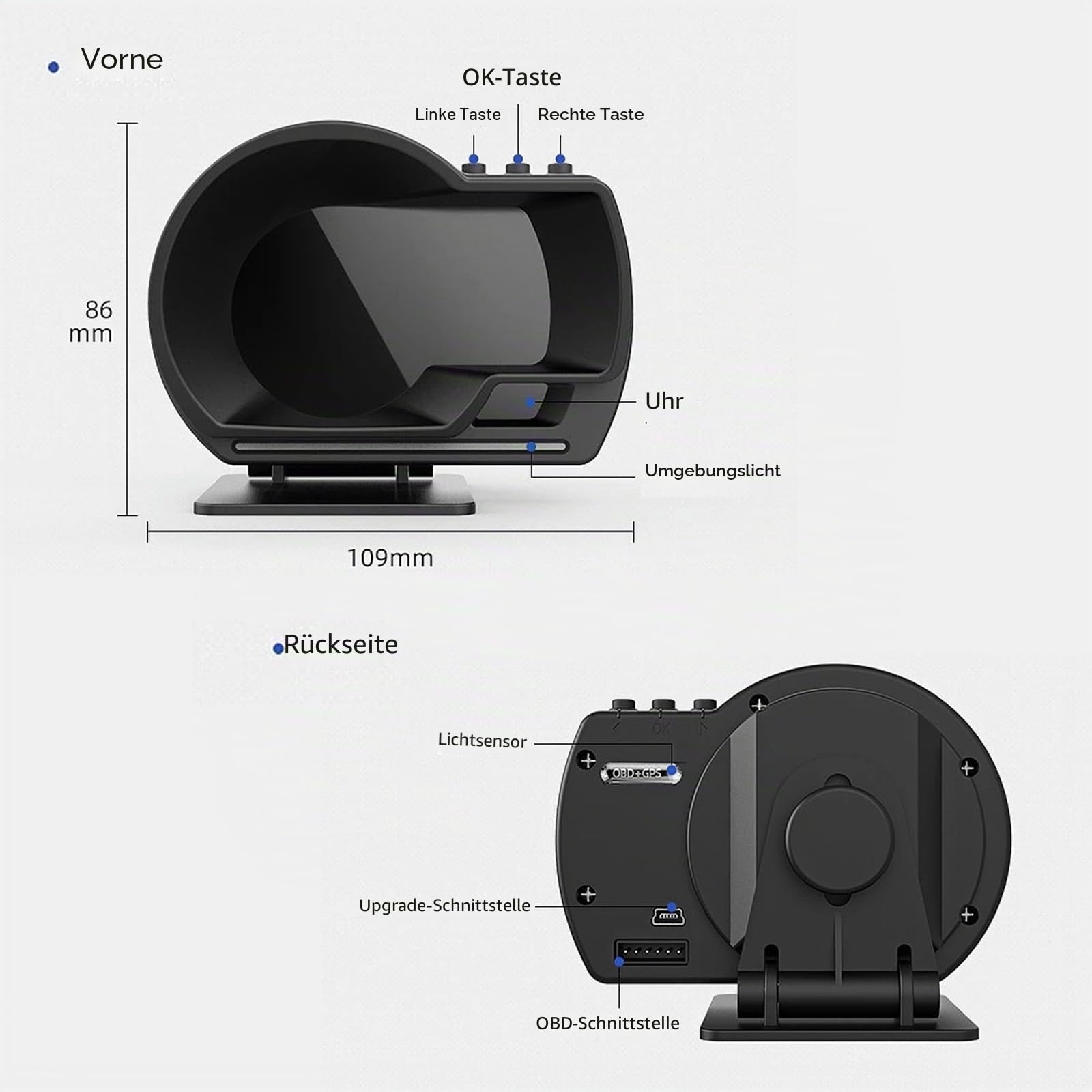 KAOLALI Head Up Display, OBD2 + GPS Dual System Universal Tachometer | Digital Auto HUD Geschwindigkeitsmesser mit Navigation, Übergeschwindigkeitsalarm, Wasser- und Öltemperaturalarm