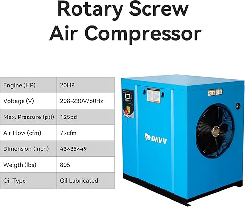 Miniatura 2 de 208-230Volt 3-Phase Rotary Screw Air Compressor 20HP 15KW - 81CFM 125PSI - NPT3/4" Base Mount Commercial Air Compressed Industrial Stationary
