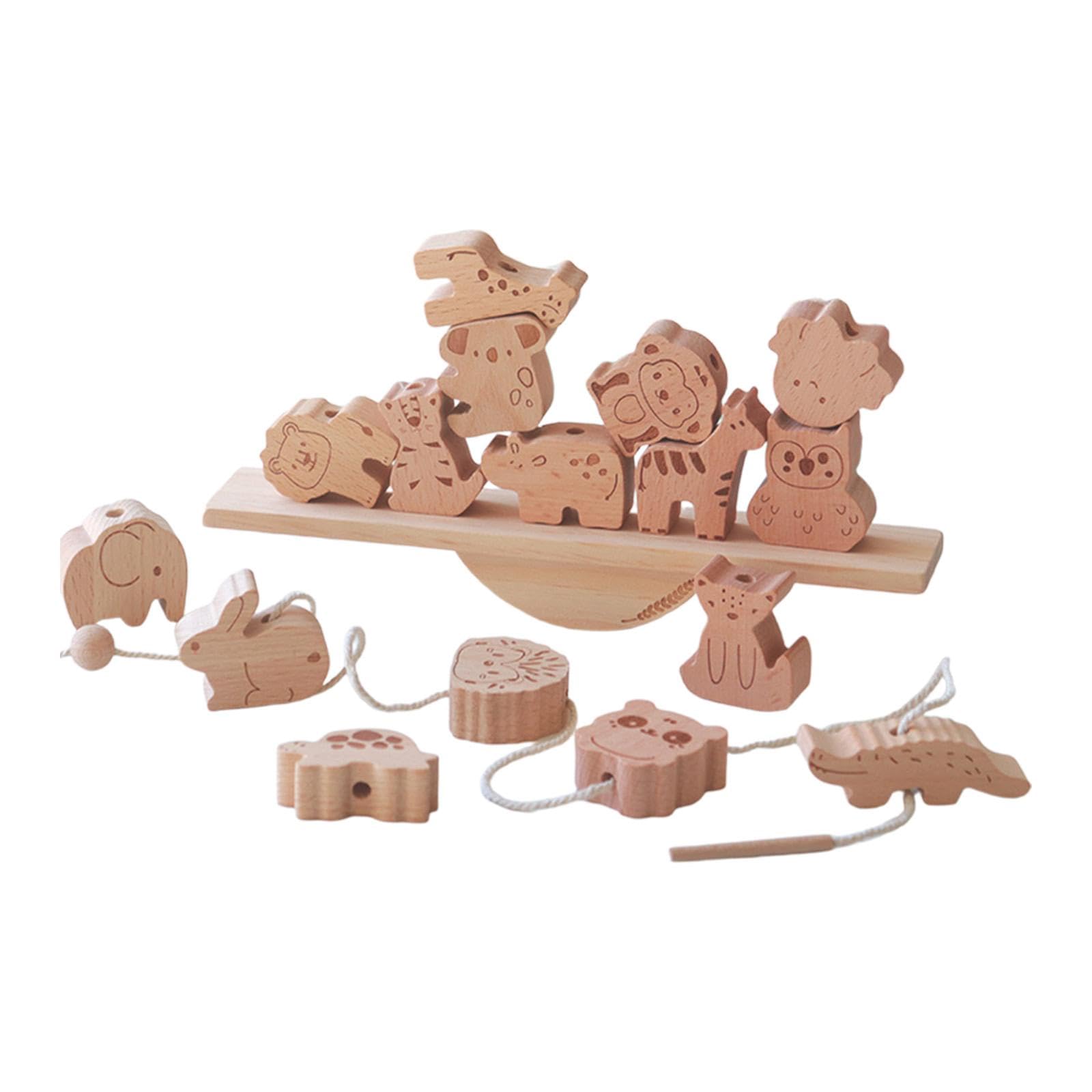F Fityle Juguete apilable de bloques de animales de madera, juego de equilibrio, habilidades motoras, ensartar cuentas, regalo de fiesta, juguete educativo