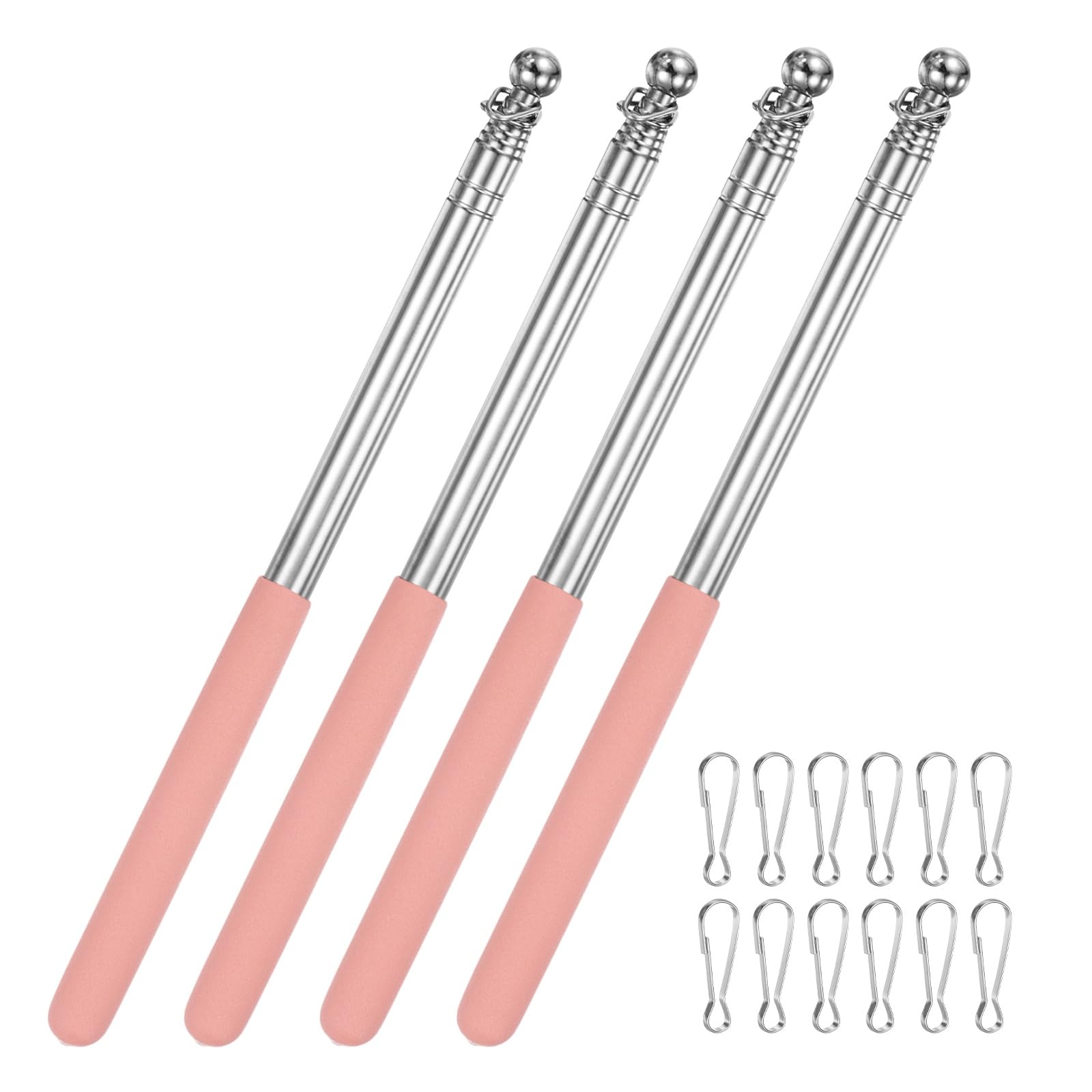 M METERXITY 4-Pack Telescopic Handheld Flagpoles, 4.6ft/1.4m Stainless Steel Handheld Portable Extendable Flagpole with Anti-Slip Grip for Guide/Teachers/Festival, Guide Flag Pole [Pink]