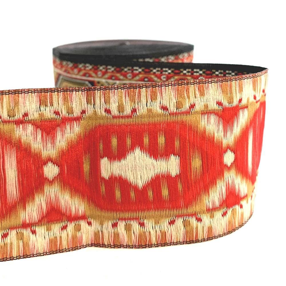 Ribbons For Gift Wrapping Ribbon For Fabric Satin Ribbons 5 Cm Żakardowy Tkane Wstążki Tapicerki Czerwony Żółty Totem Design Dla Pasów Odzieży Akcesoria-50Mmx10Yard.