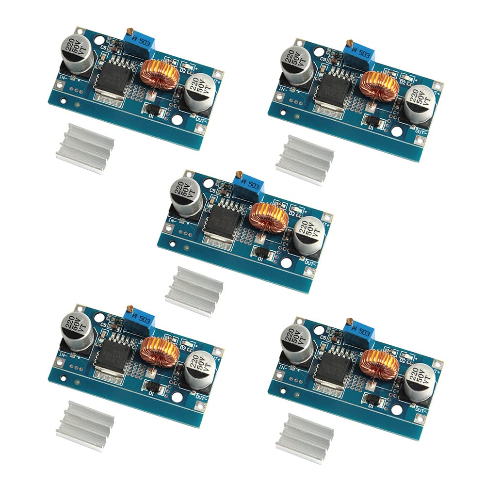 Acxico 5Pcs 5A DC-DC Adjustable Buck Converter 4V-38V to 1.25V-36V Step Down Power Supply Module XL4015