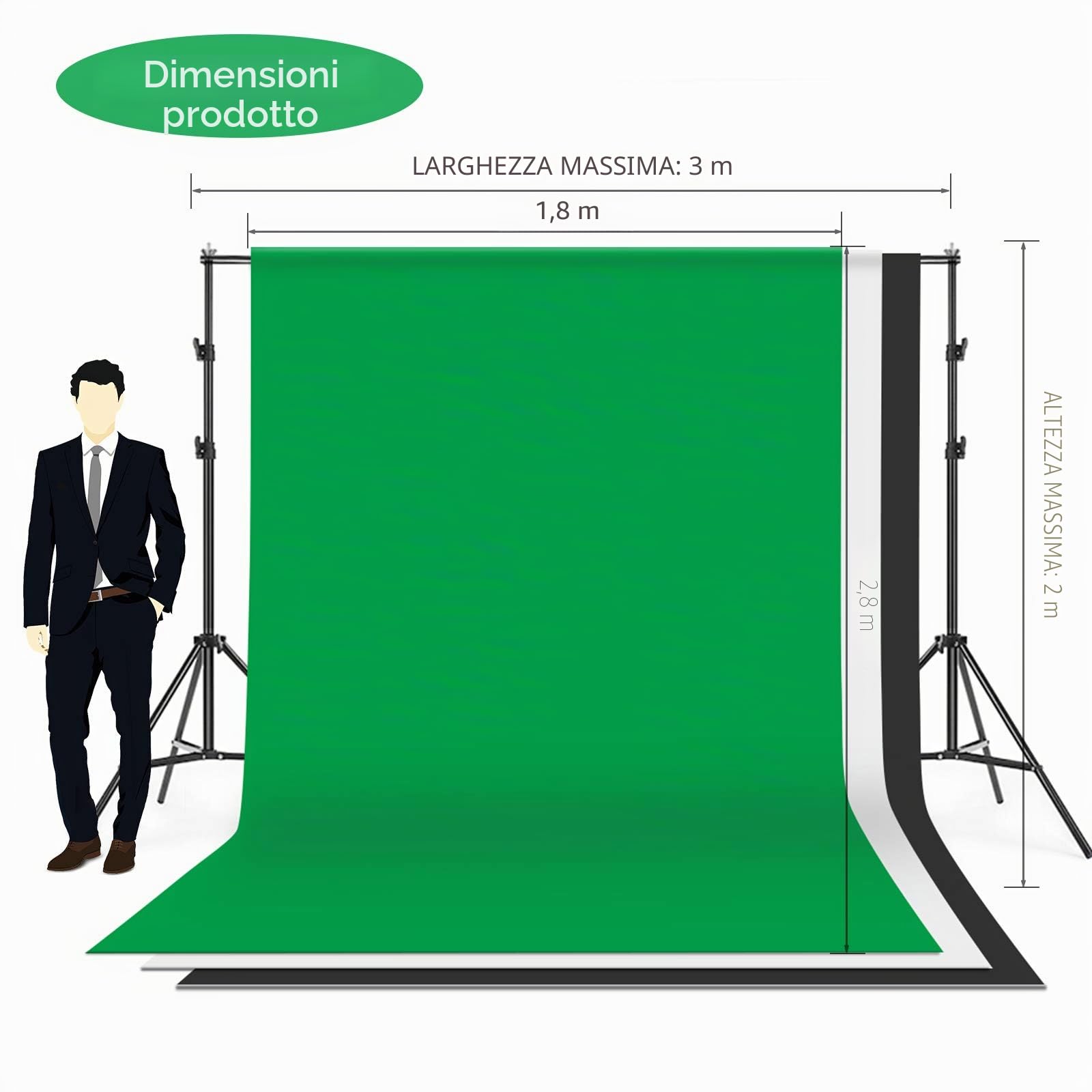 Andoer Set Fotografico, Studio Fotografico Kit di Illuminazione 1.8x 2.8m/6x9ft con Sistema per Sfondo 135W 5500K Ombrello Softbox Softbox kits 5in1 Reflector for Photo Studio Fotografia Video