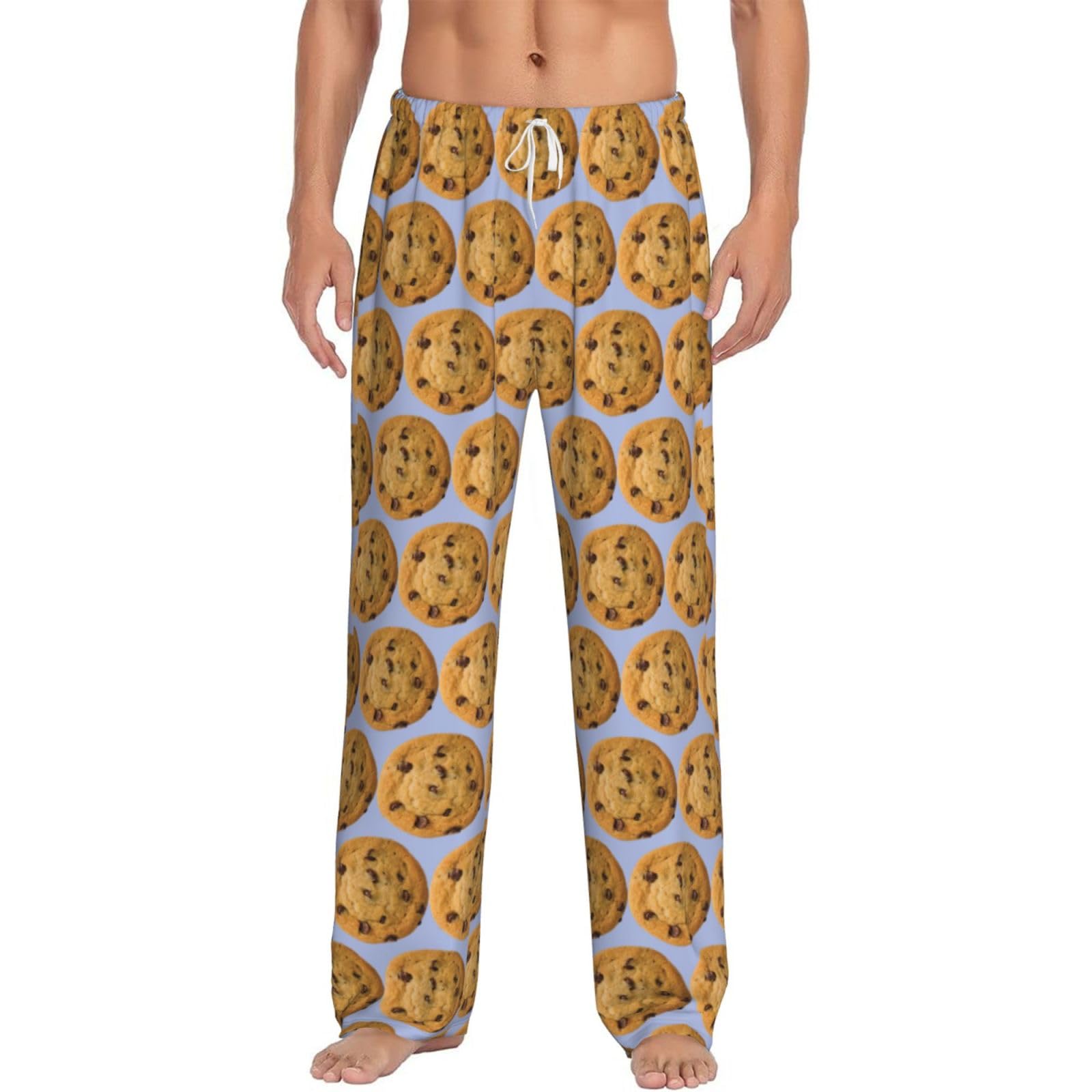 Sdegtho Men's White Chocolate Cookie Pajama Pants Soft Light Long Sleep Bottoms Pj With Drawstring And Pockets