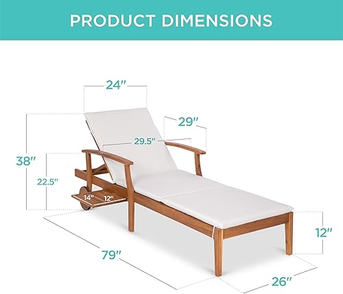 Miniatura 2 de Best Choice Products Silla reclinable de madera de acacia de 79 x 26 pulgadas, muebles de exterior para patio, piscina con mesa auxiliar deslizante,