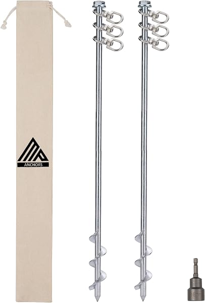 Ground Anchors Screw-in - Tent Stakes & Trampoline Anchors - Heavy Duty & High Wind - Shed & Tree Stakes
