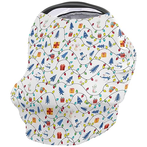 Nursing Cover for Breastfeeding Scarf, Christmas Xmas Light Blue Tree Snowman Baby Car Covers Super Soft Multi Use for Canopy Shopping Cart Cover Blanket Stroller Cover