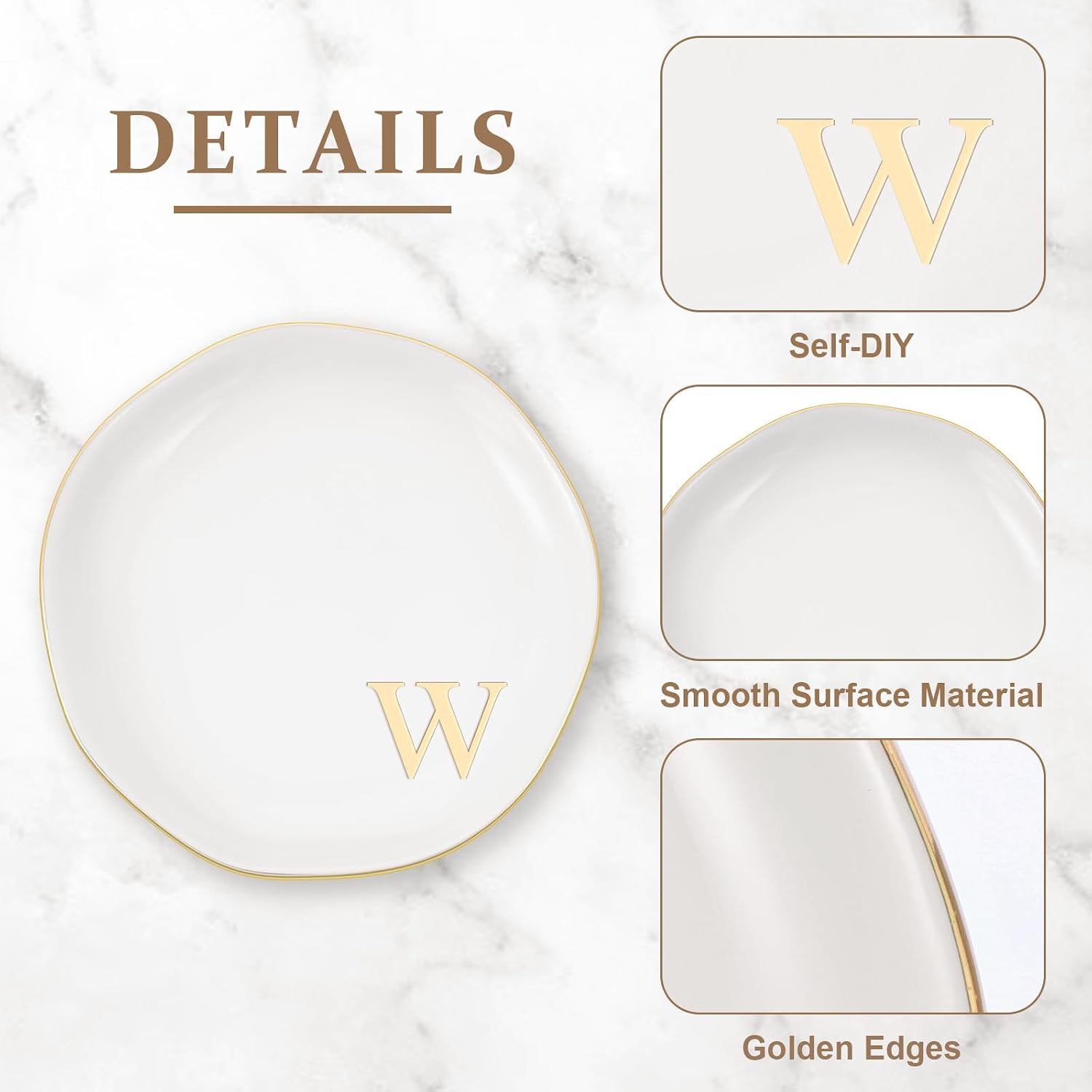 Shappy 13 Pcs Gold Initial Ceramic Jewelry Trinket Plate Bulk, Round image 5