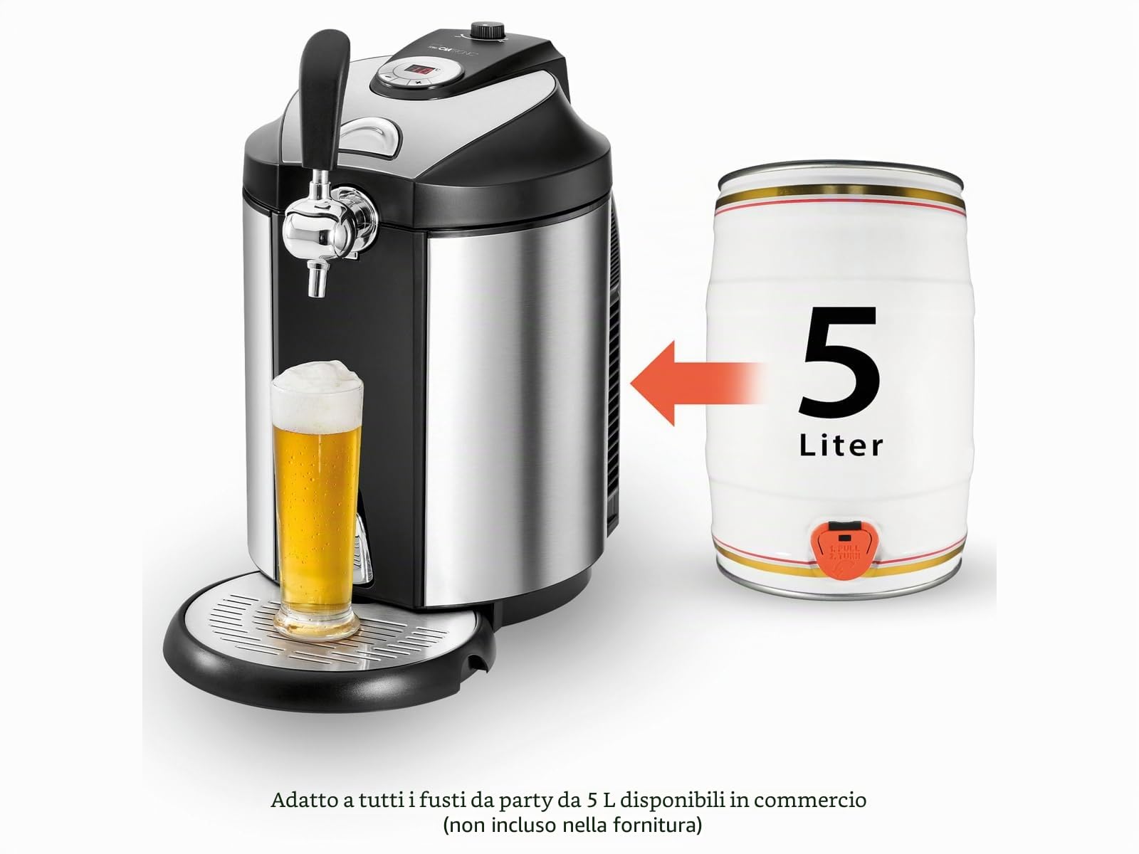 Erogatore di birra Clatronic | Fusti da litro | Raffreddamento da 2 °C a 12 °C | Erogatore | incl. 3 cartucce di CO2 | Regolazione della temperatura | BZ 3740
