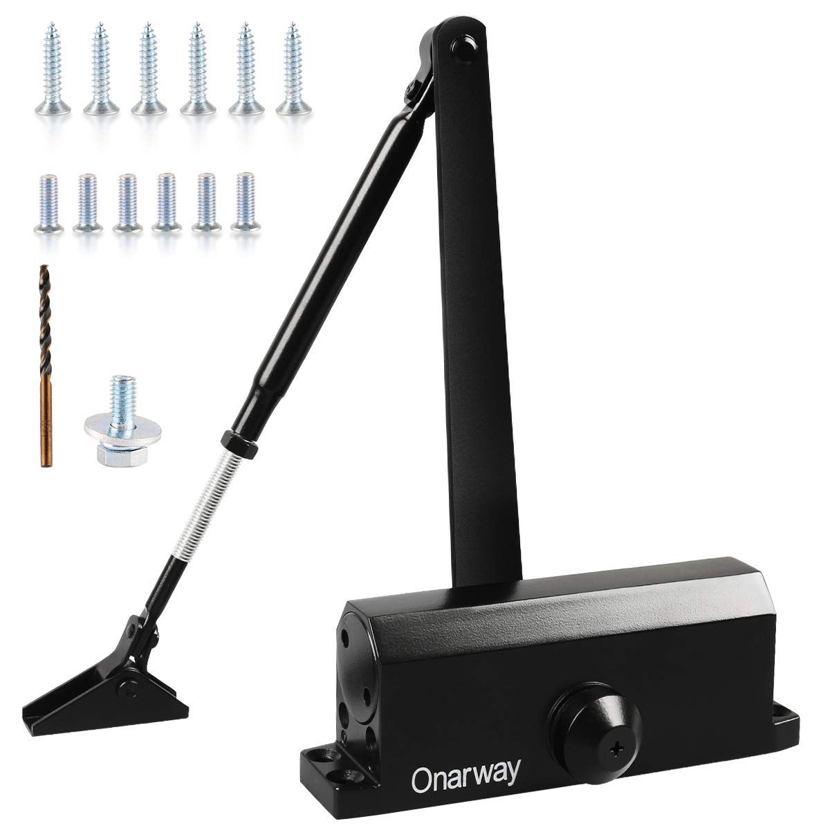 Onarway Adjustable Automatic Size 3 Spring Hydraulic Door Closer/Closure Aluminum Alloy, for Residential and Commercial Use with Fitting Template for Middle-Weight Door-Black