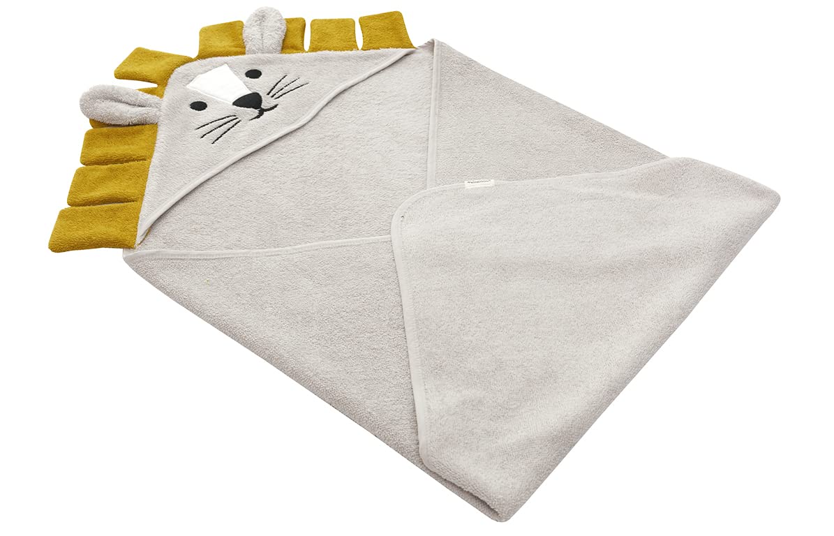 Kindsgut Asciugamano con cappuccio leone in 100% cotone certificato, accogliente e morbido per bambini e neonati, ideale per la casa o il viaggio, 75x75 cm