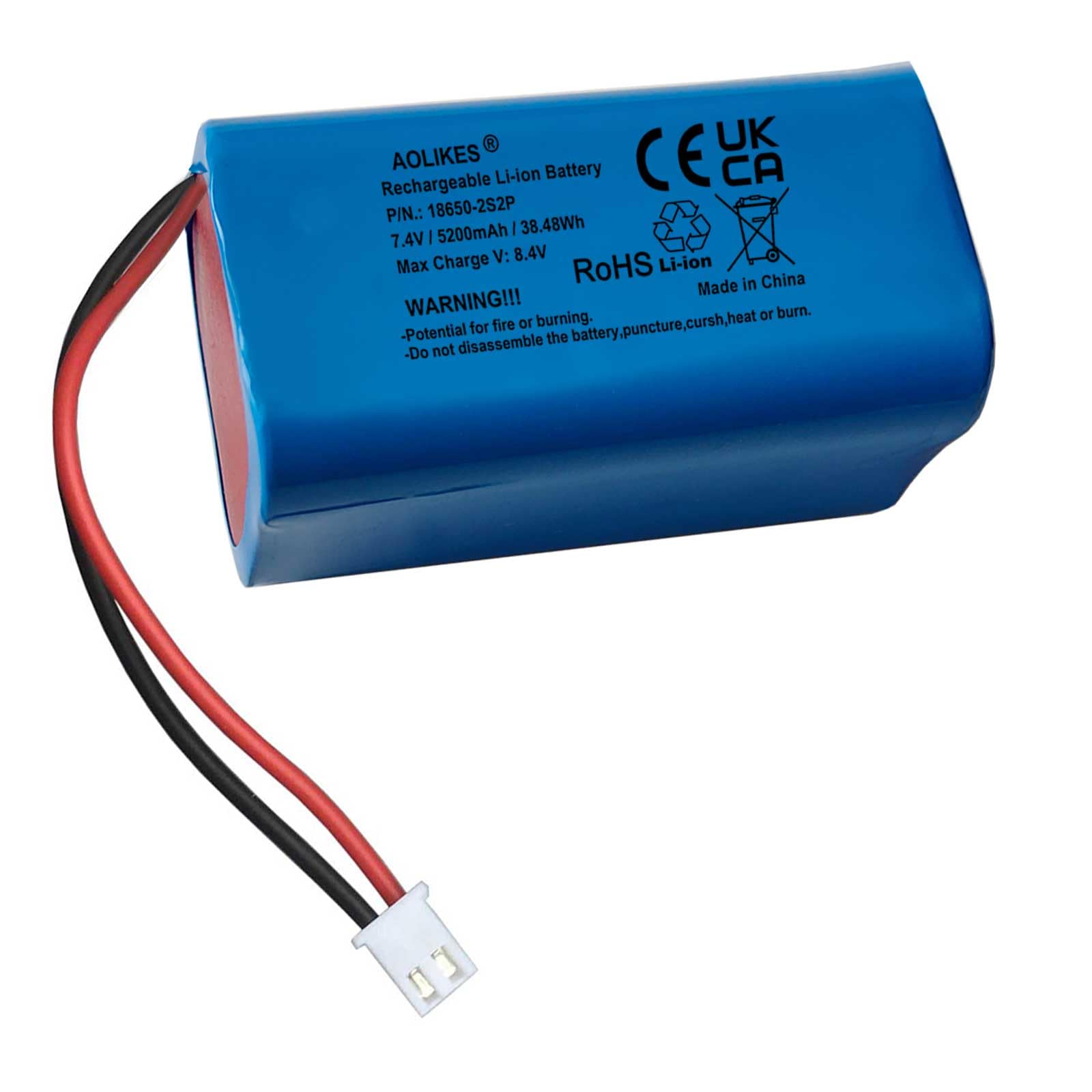 7,4 V 5200 mAh wiederaufladbare Lithium Ionen Akku mit XH2.54/2P Anschlüsse, 18650 DIY-Batterien 2S2P Li-Ion Akkupack unterstützen 3C Dauerentladung