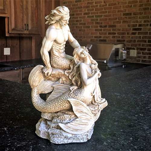 Estatua Sexi Sirena y Tritón 18 in Blanco Antiguo miniatura 5