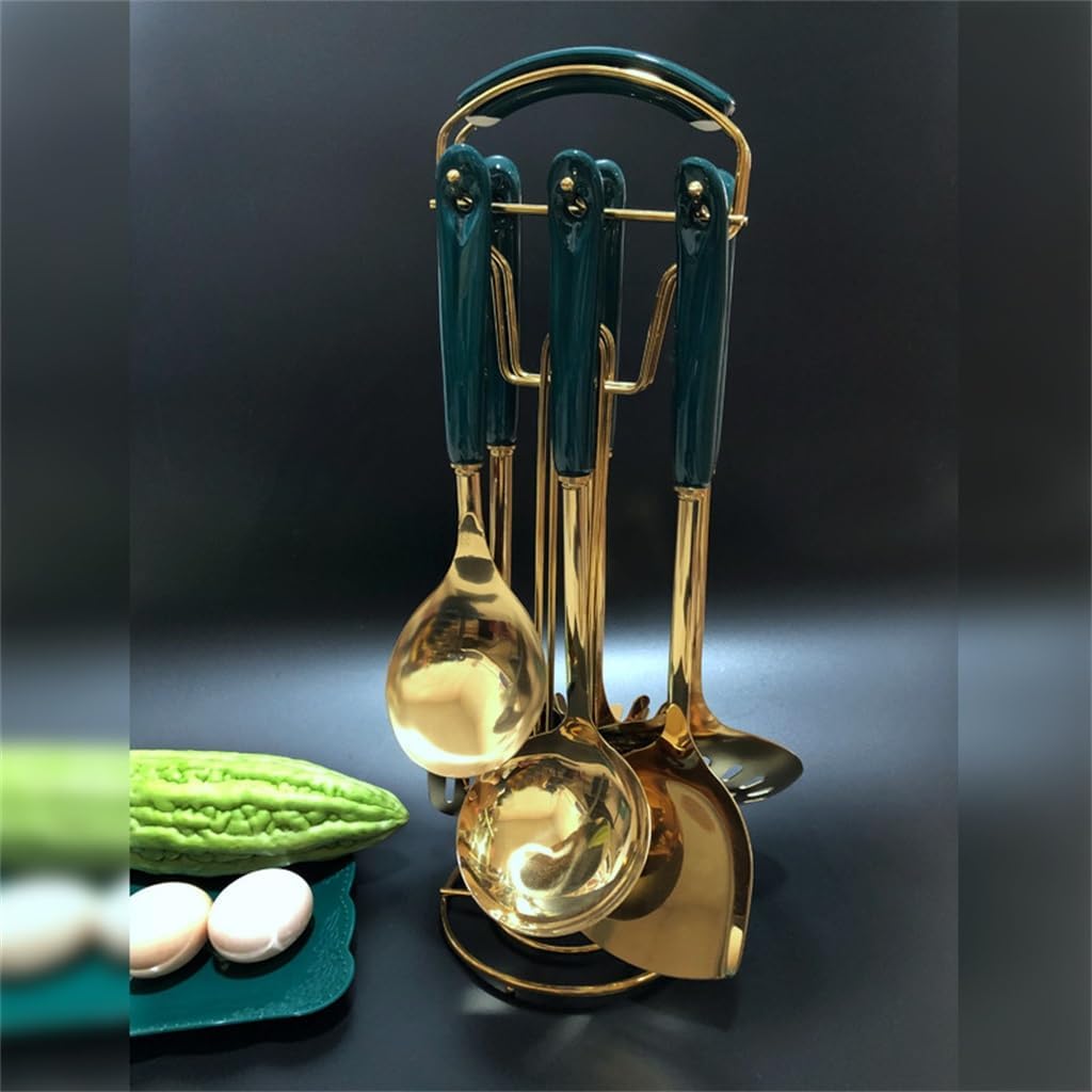 DUYHBAWRS-779 Stainless Steel Kitchenware Set Home Kitchen Cooking Spatula Spoon 7 Pieces Set Ceramic Handle Spatula