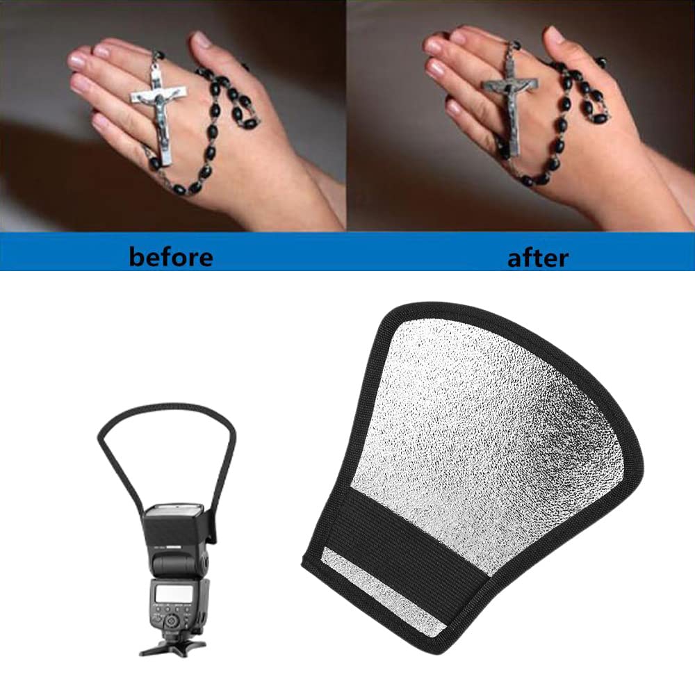 Diffusore Flash, 2 in 1 Argento/Bianco Riflettore, Flash Softbox con Elastico Adatto per Nikon Canon Sony Yongnuo Speedlite