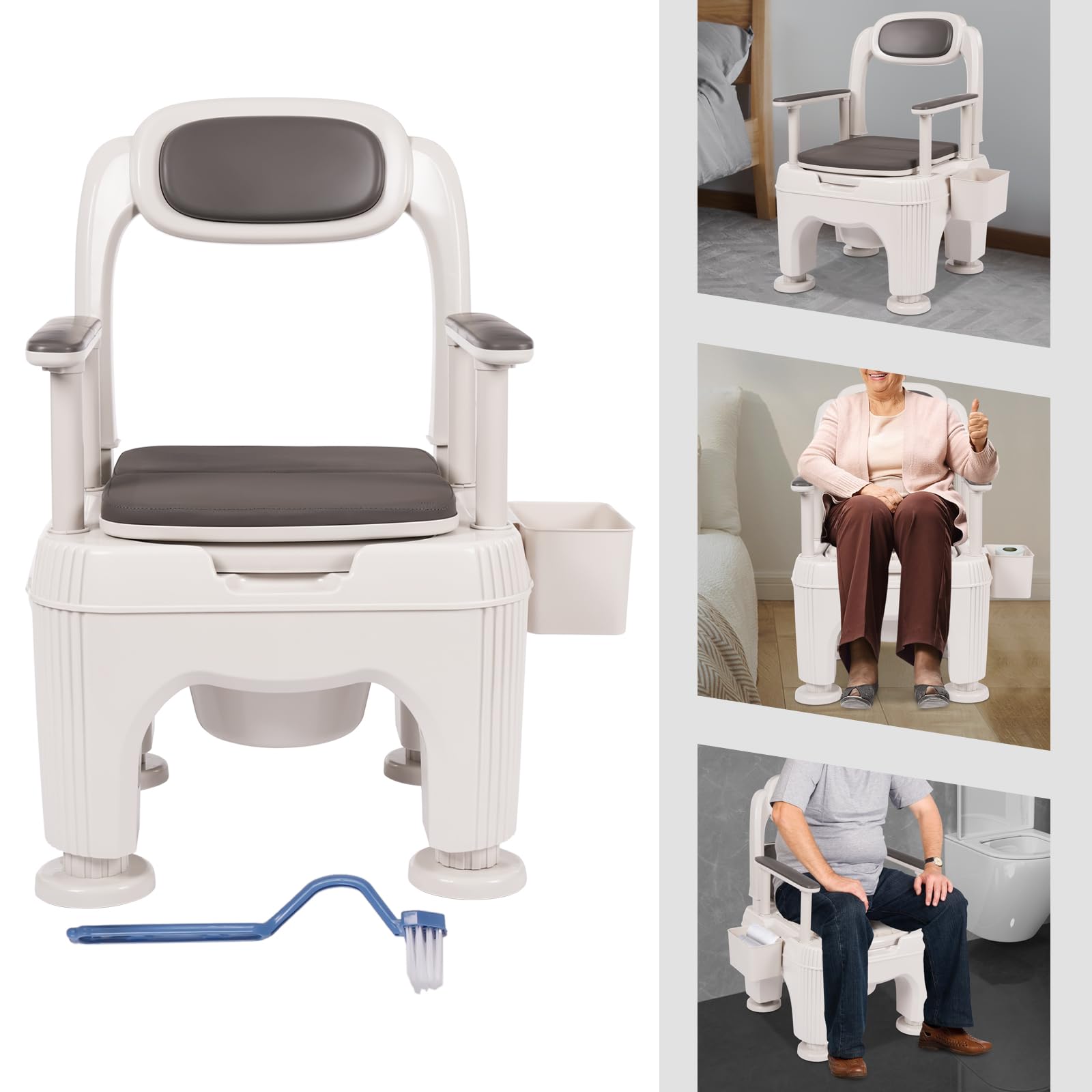 Bediside Toilet, Commode Chair, Bedside Commodes, Adjustable Height, Portable Toilet with Tissue Box for Pregnant Women, Patients, Elderly People with Disabilities (Coffee)