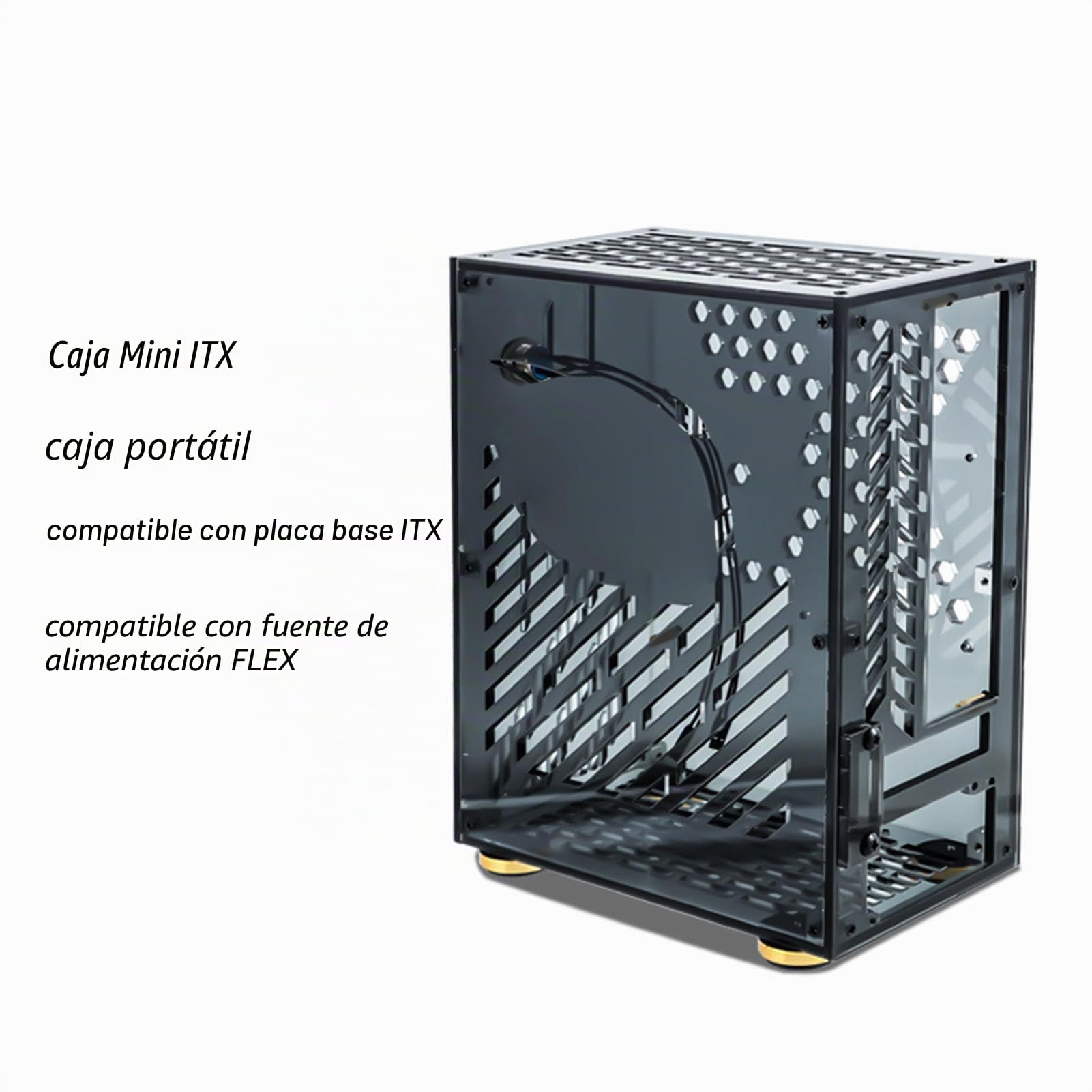 Elprico Funda Mini ITX, Almohadillas de Pie Acolchadas de Refrigeración de 4,3 L y 360 Grados, Torre Micro ATX, Funda Mini PC para SSD Flex 1U Power de 2,5 Pulgadas (Black)