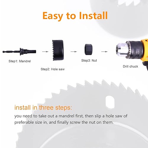 Miniatura 5 de SUNGATOR Kit de sierra de agujero, cortador de agujeros circulares de 7 piezas con 4 hojas de sierra de 1-14 pulgadas, 1-12 pulgadas, 2 pulgadas y