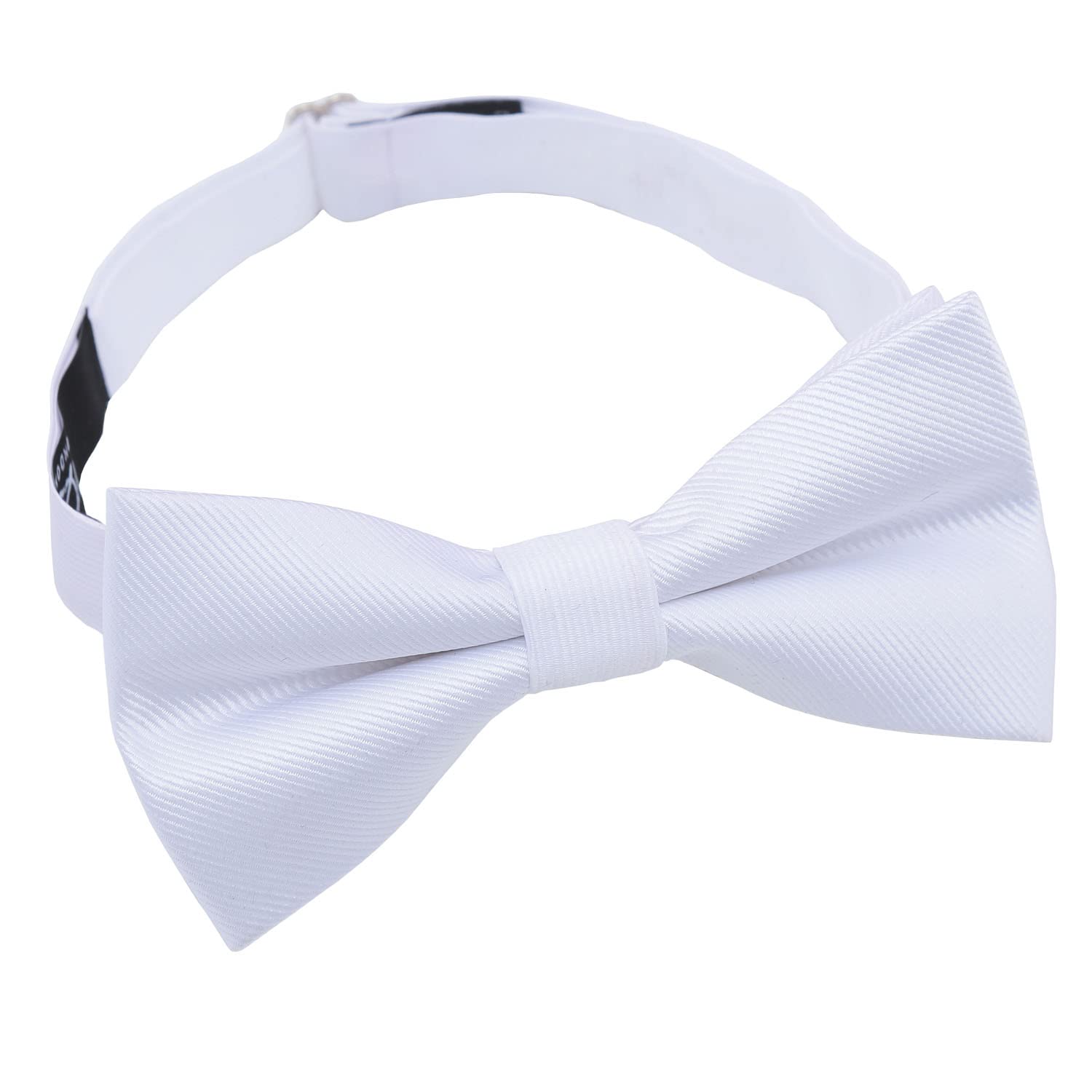 Dqt Men's White Plain Twill Thistle Pre-Tied Adjustable Bow Tie - Wedding, Party & Formal
