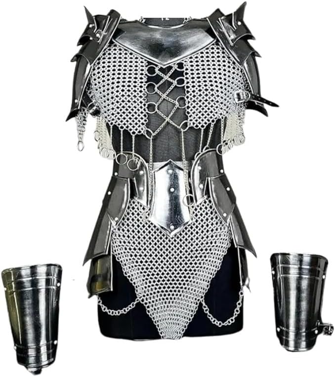 Medieval Cuirass Armor-Brave Lady Knight Armor with Chainmail-Perfect for LARP, Renaissance, Cosplay Replica, Halloween & Fantasy Party Costume Black