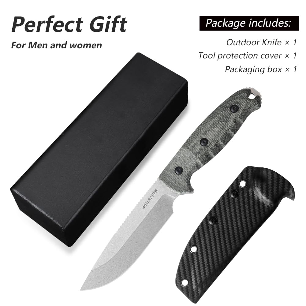 JEABROTHER, 14C28N steel, Miketa handle, fixed blade, camping, fishing (BK0230A)