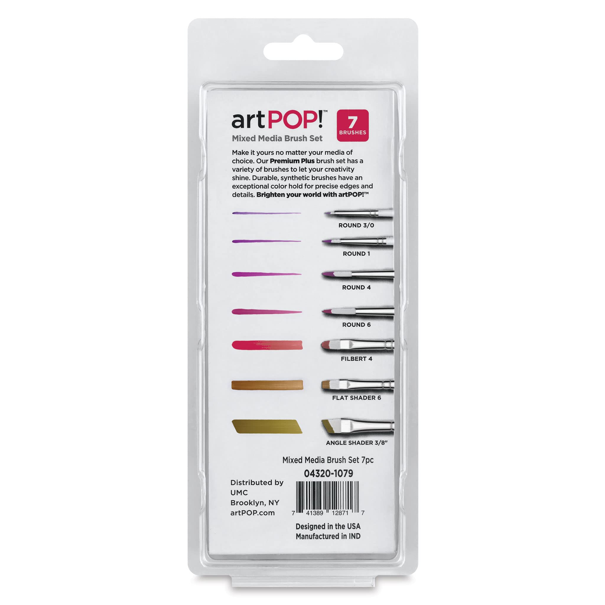 artPOP! Pinsel-Set, 7 Stück, Premium-Synthetikpinsel für Acryl, Öl und Aquarell, verschiedene Formen und Größen, Holzgriffe, Künstlerpinsel für gemischte Medien