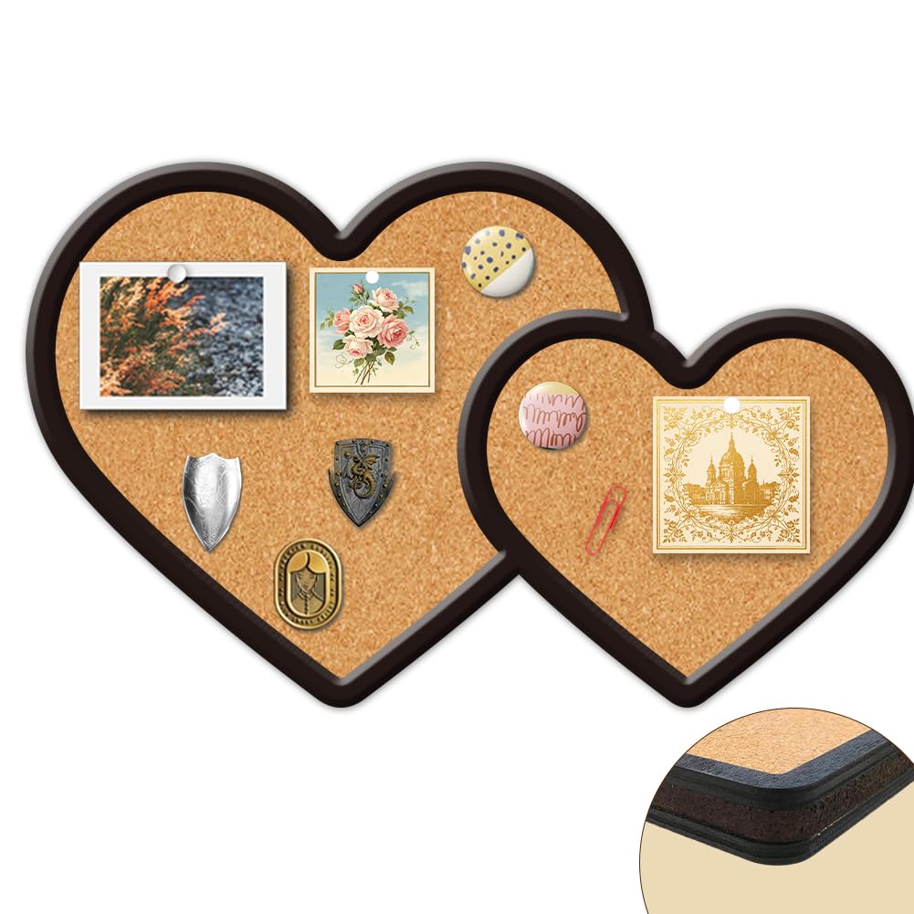 CRASPIRE Heart Pin Cork Board Cute Framed Bulletin Display 11.8x7.2In Badge Wooden Decorative Corkboard Hanging Small Wall Mounted Memory Memo Brooch Lapel Pin Storage for Home Bedroom Wedding Party