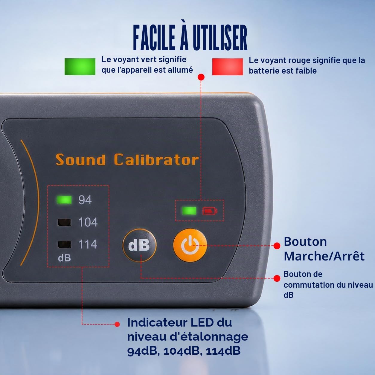 Sonomètre Décibel Niveau Calibrateur Étalonnage 114dB / 94dB / 104dB Étalonnage Niveau pour Sonomètres