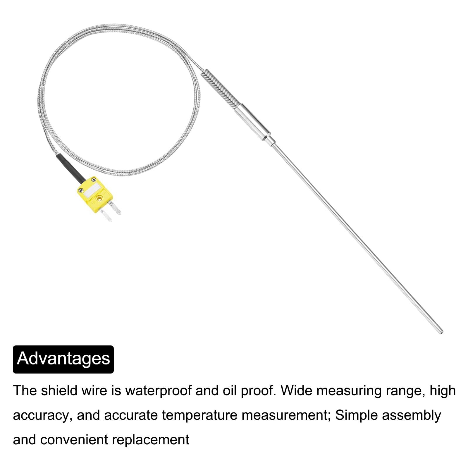 QUARKZMAN Termopara typu K ze złączem, sonda czujnika temperatury -50 do 1100 °C (-58 do 2012 °F) ze stali nierdzewnej, kabel 4 x 150 mm 3,3 ft