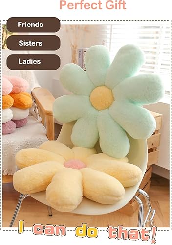 Miniatura 5 de Almohada de flor peluda, almohada en forma de flor, bonita almohada de suelo verde para sala de estar, silla, cojín de asiento de oficina, bonita