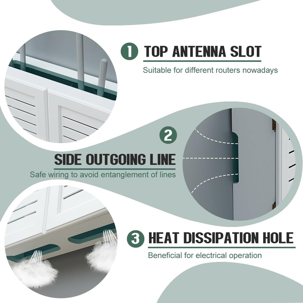 Support Mural Double Porte pour routeur avec Prise électrique dissimulée, Grand Meuble de Rangement WiFi, Stores décoratifs, Vert, Dimensions 36x9,5x28cm - optimise l'espace et Le Style !