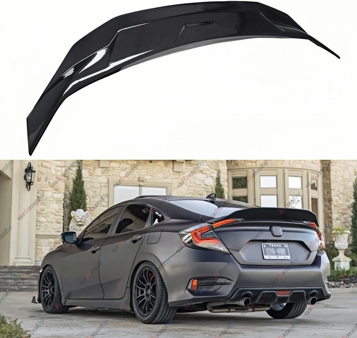 Rear Spoiler Compatible with 2016-2021 Honda Civic, Duckbill Fits for 2016 2017 2018 2019 2020 2021 4-Door Sedan, Trunk Exterior High Kick Tail Deck Lid Wing Lip (Glossy Black)