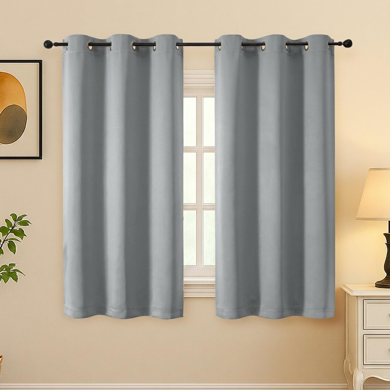 Simplebrand Silver Grey Curtains for Bedroom 63 Inch Length 2 Panels Set, Room Darkening Thermal Insulated Energy Saving Curtains for Nursery, Grommet Solid Soft Window Treatment Drapes, W40 x L63