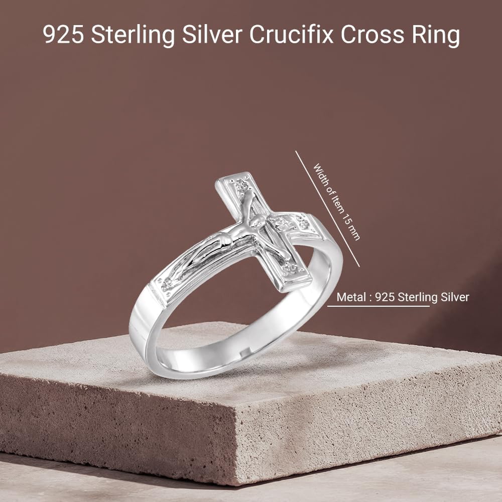 Diamond2Deal 925 Sterling Silver Crucifix Cross Ring Size 9
