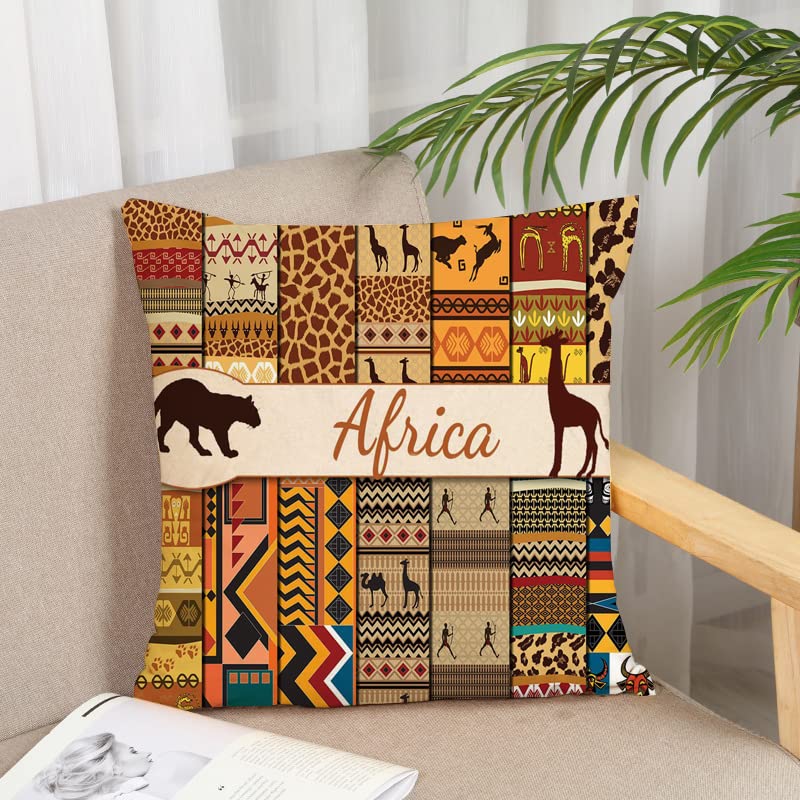 KUNQIAN African Cushion Cover Ethnic Tribe Print Art Pillow Cover Decor for Home Livingroom Couch Bed Sofa Decorate Throw Pillow Case Afriacn Ornament Gift 18"x18" - Image 2