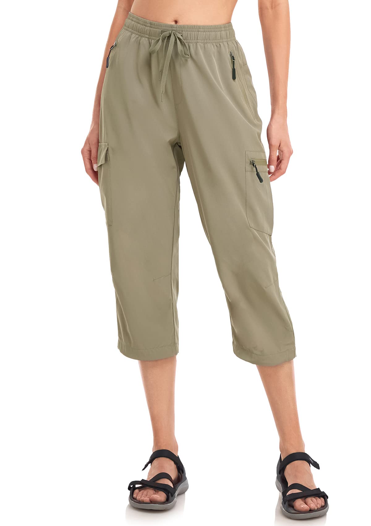 VEOBIKE Women's Hiking Capris Pants Dri Fit UPF50+ Outdoor Camping Travel Capri Elastic Waist Drawcord Active Joggers Capris