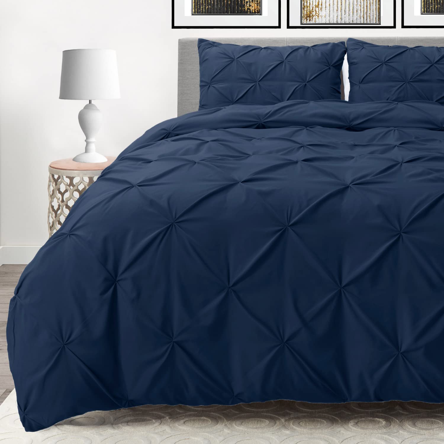 Nestl King Comforter Set - Pinch Pleat Comforter with 2 Pillow Shams, 3-Piece - Navy Blue