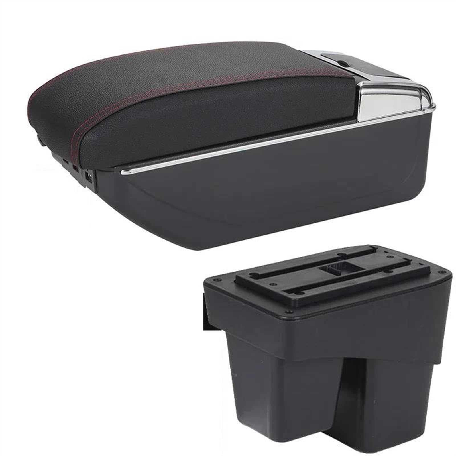 NOHEEU Car Armrest Box 2014-2020 Storage Accessories Retrofit Parts Interior For WR-V For Fit For Jazz 3(B1 Black red 7USB)