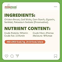 Vista 4 de MON2SUN Golosinas para perros sin cuero crudo envueltas en pollo, palitos de bacalao para perros pequeños, golosinas saludables para entrenamiento