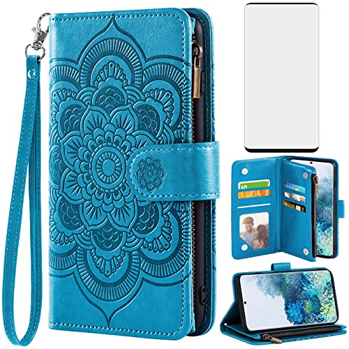 Protection Samsung S20 5G coque clapet cuir porte-carte Asuwish bleu