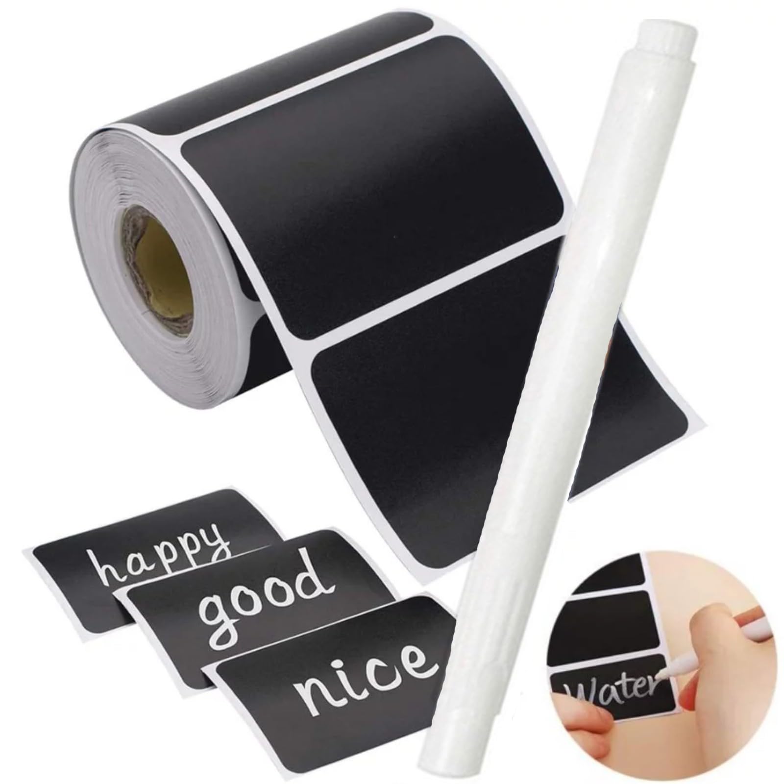 240 Pcs Chalkboard Labels for Storage Bins,Waterproof Reusable Self AdhesiveRemovable Blackboard Labels Stickers With1Erasable Marker Rectangle for Small Jars,Decorate Your Pantry Storage Office (1)