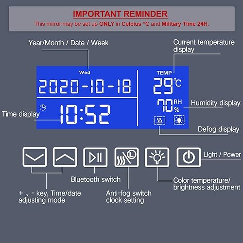 Miniatura 8 de TACOVICI Espejo inteligente de tocador de baño con luz LED de 32 x 24 pulgadas con iluminación frontal y retroiluminado montaje en pared altavoz