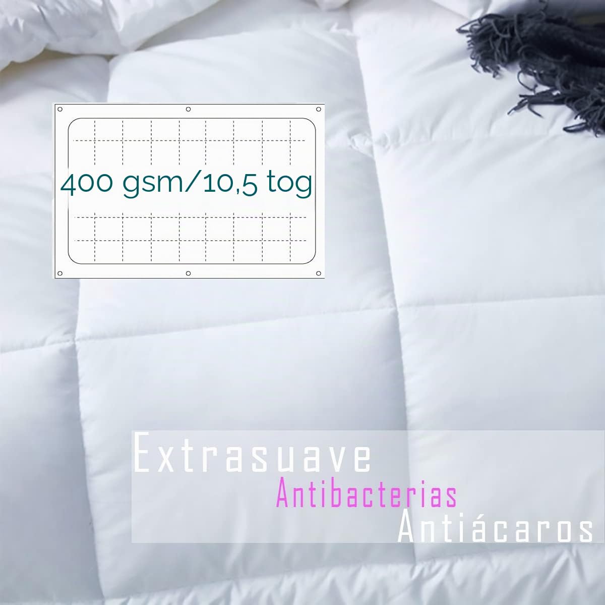 MASMAS Edredon Cama Invierno, Relleno Nordico Cama de 450 gr/m², Edredón Nórdico de Fibra Extrasuave Antiácaros y Antibacterias, Color Blanco (220X220CM)