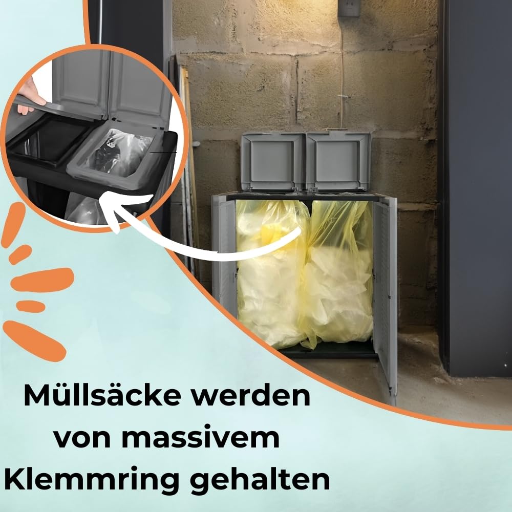 Mülltrennsystem 2Fach Mülltonnenbox 2 Fächer Müllsackständer mit Deckel 2er Garten Schrank Müllbox Trennsystem Müll Abfall & Recycling Sack