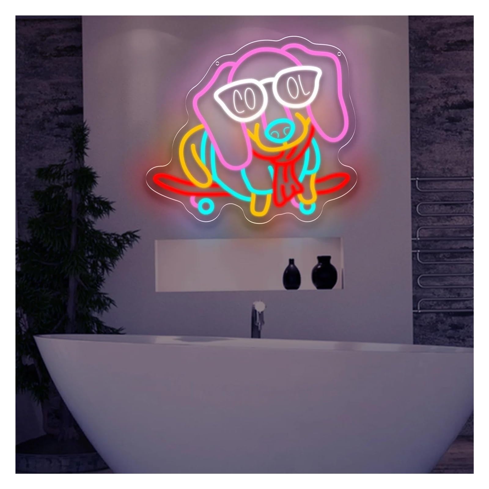 Decoración Lámparas Letrero De Neón Con Diseño De Perro Patinando Luz Regulable Para Dormitorio Sala De Juegos Fiesta Club Cafetería Bar Decoración De Bebidas 40.7cmx36.3cm