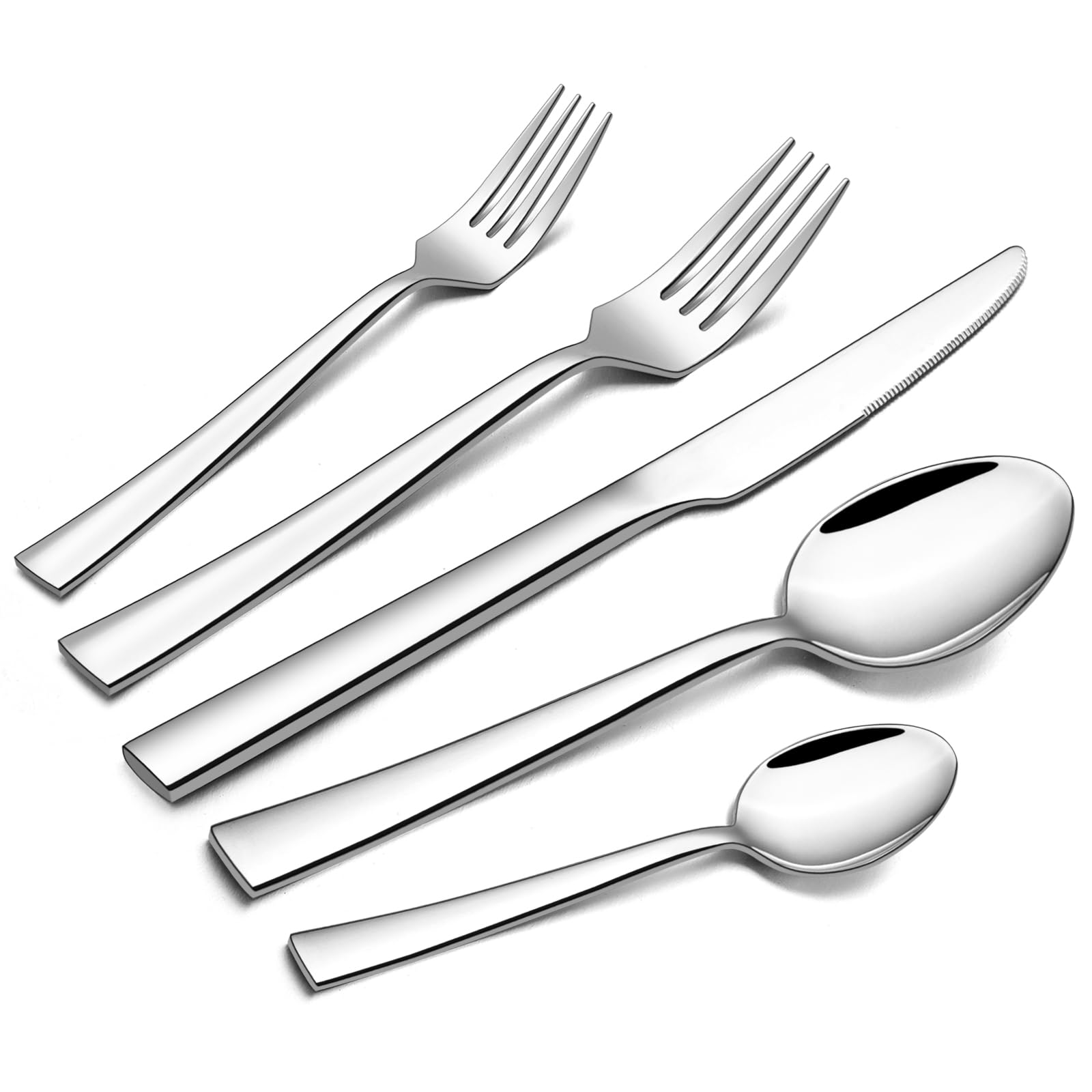 Homikite Homikit Juego de Cubiertos para 12 Personas, Juego de Cubiertos de Acero Inoxidable Pulido 60 Piezas, Cubiertos Elegantes con Cuchillo Tenedor Cuchara, Cubiertos de Mesa para el hogar, Cocin