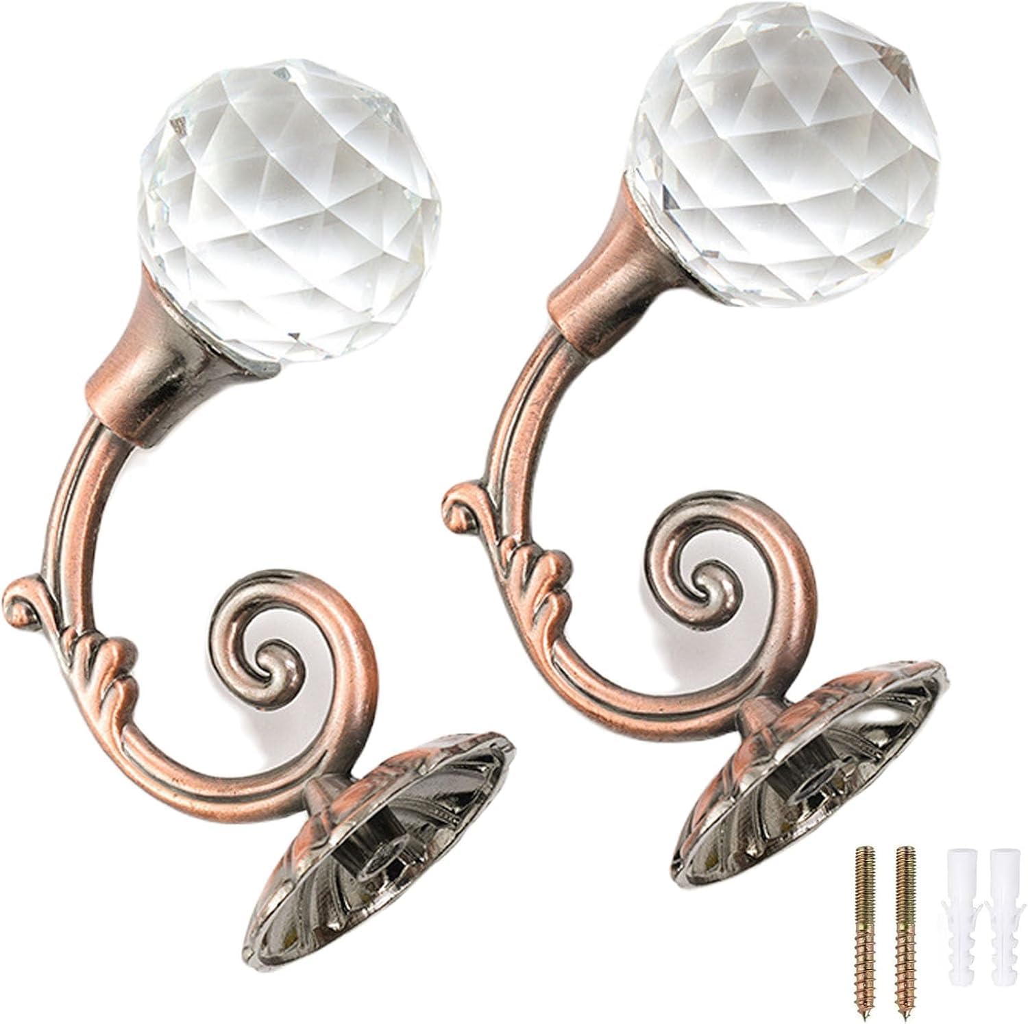 PAQWTYB Hooks, 2 Pack Curtain Hooks Crystal Metal Coat