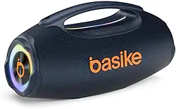 Basike Caixa de Som Bluetooth Portátil 80W RMS (Pico 120W), TWS Estéreo, Modos EQ, Luzes RGB, IPX6 Resistente à Água, Bateria 8000mAh, para Home Theater, Festa e Uso Externo – Azul