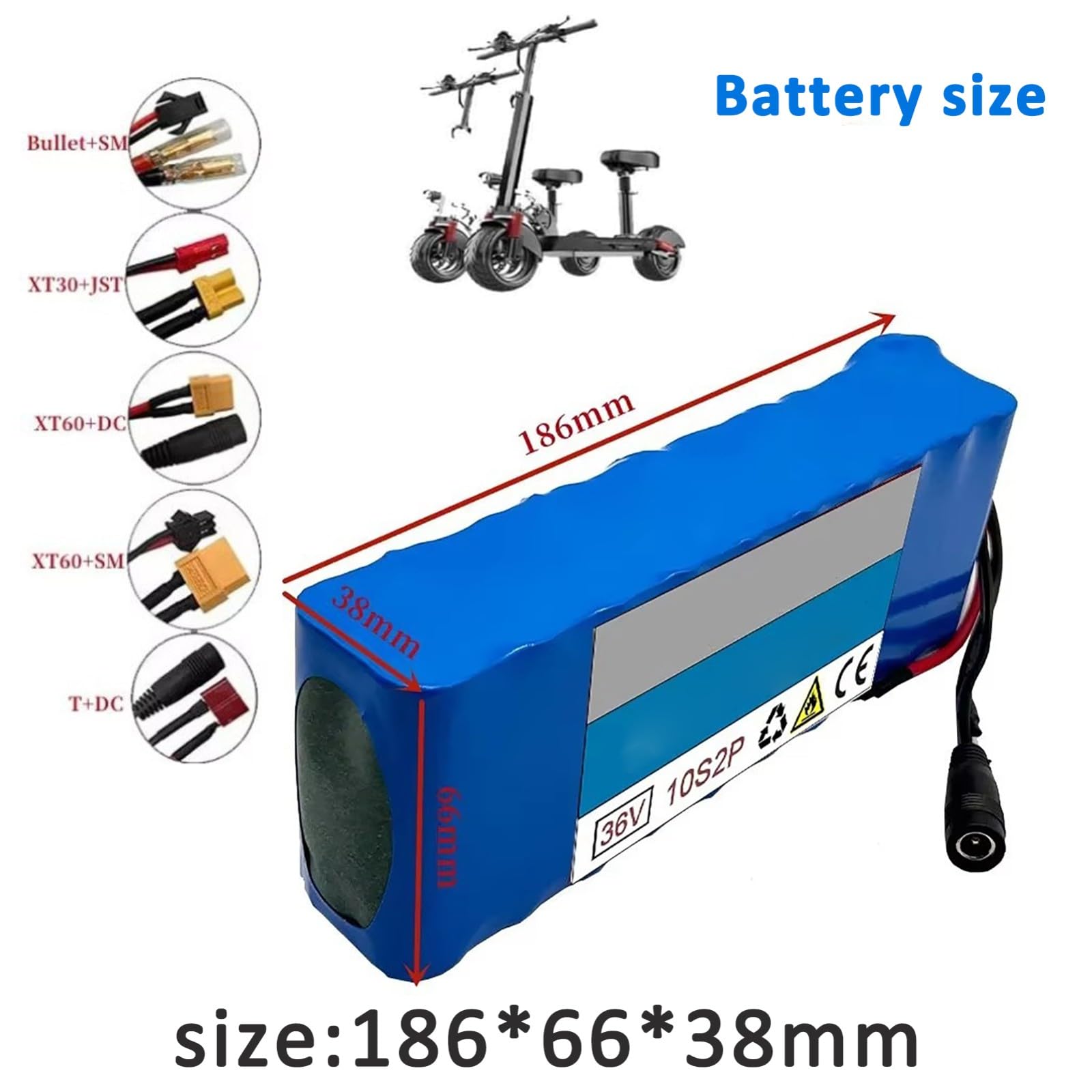 Batteria Per Bicicletta Elettrica Da 36 V 10 Ah Pacco Batteria Al Litio Ricaricabile Con Caricabatterie Batteria Per Moto Scooter Go-Kart Batteria Agli Ioni Di Litio Impermeabile