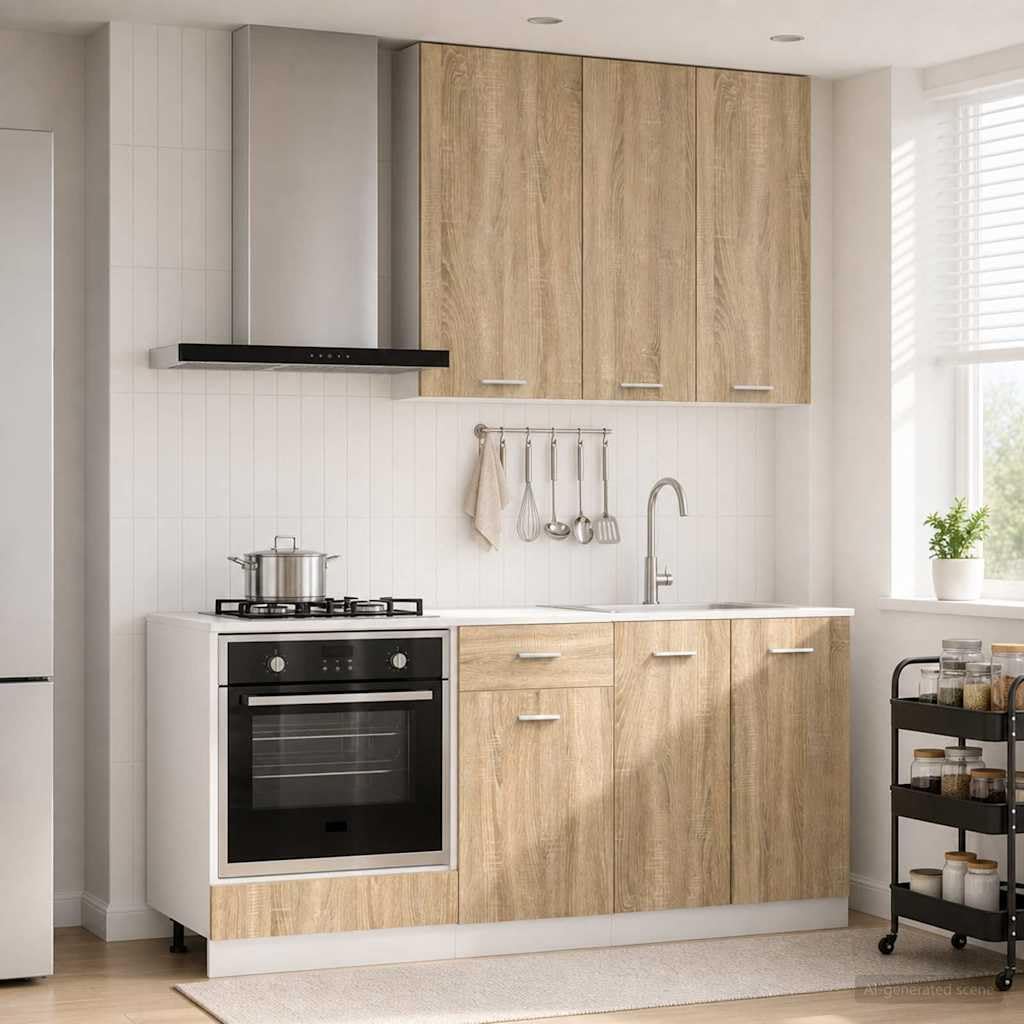 Küchenzeile Lyon 5-teiligmodern Küchenblock ohne Arbeitsplatte Küchenschrank Set für Herd Spüle Küchenmöbel aus Holzwerkstoff für Miniküche Sonoma-Eiche